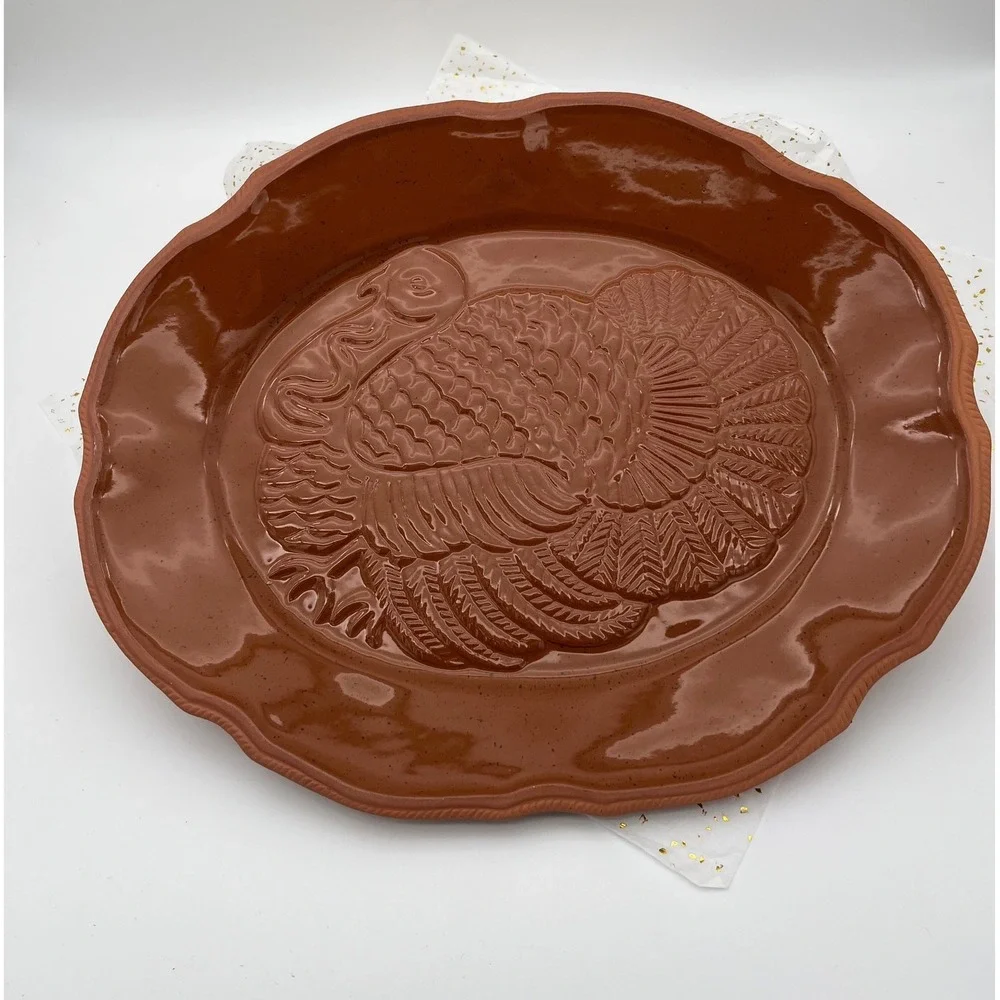 Unbranded Turkey Serving Platter Unisex Large Brown Excellent Terracotta USA
